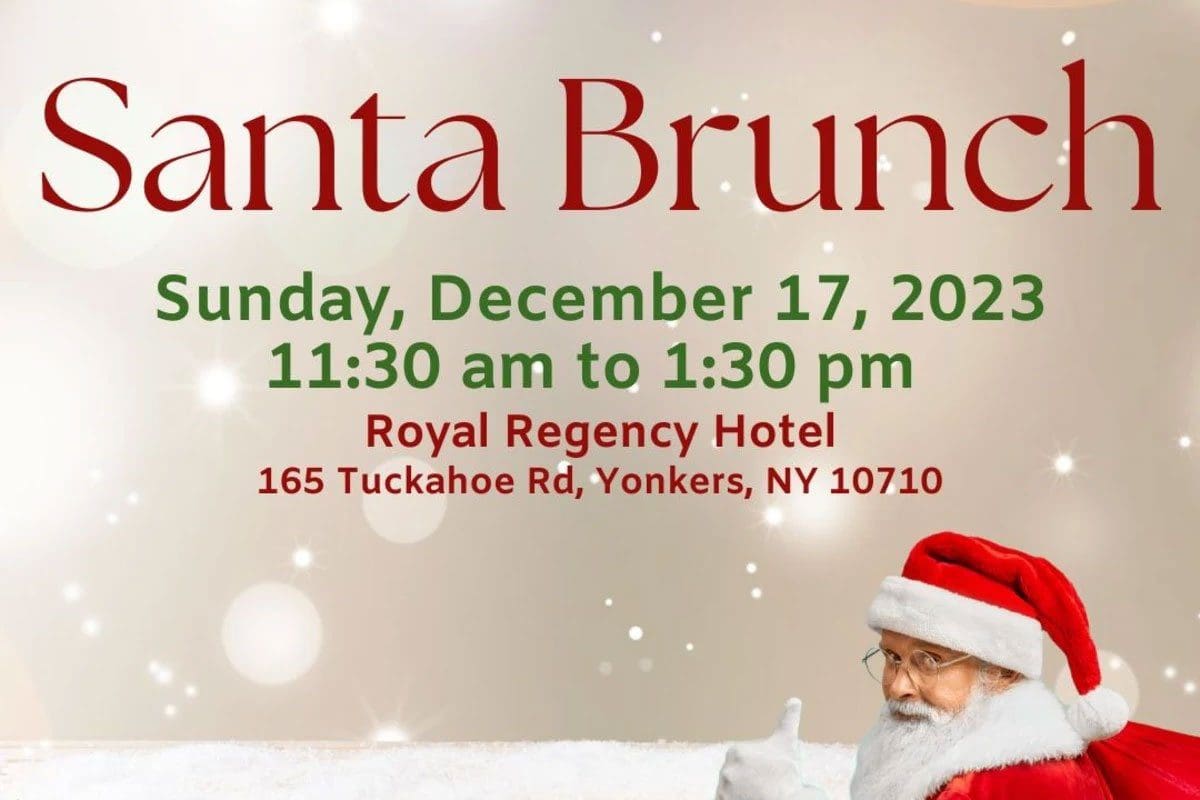 Santa Brunch event announcement with festive holiday in Yonkers, NY