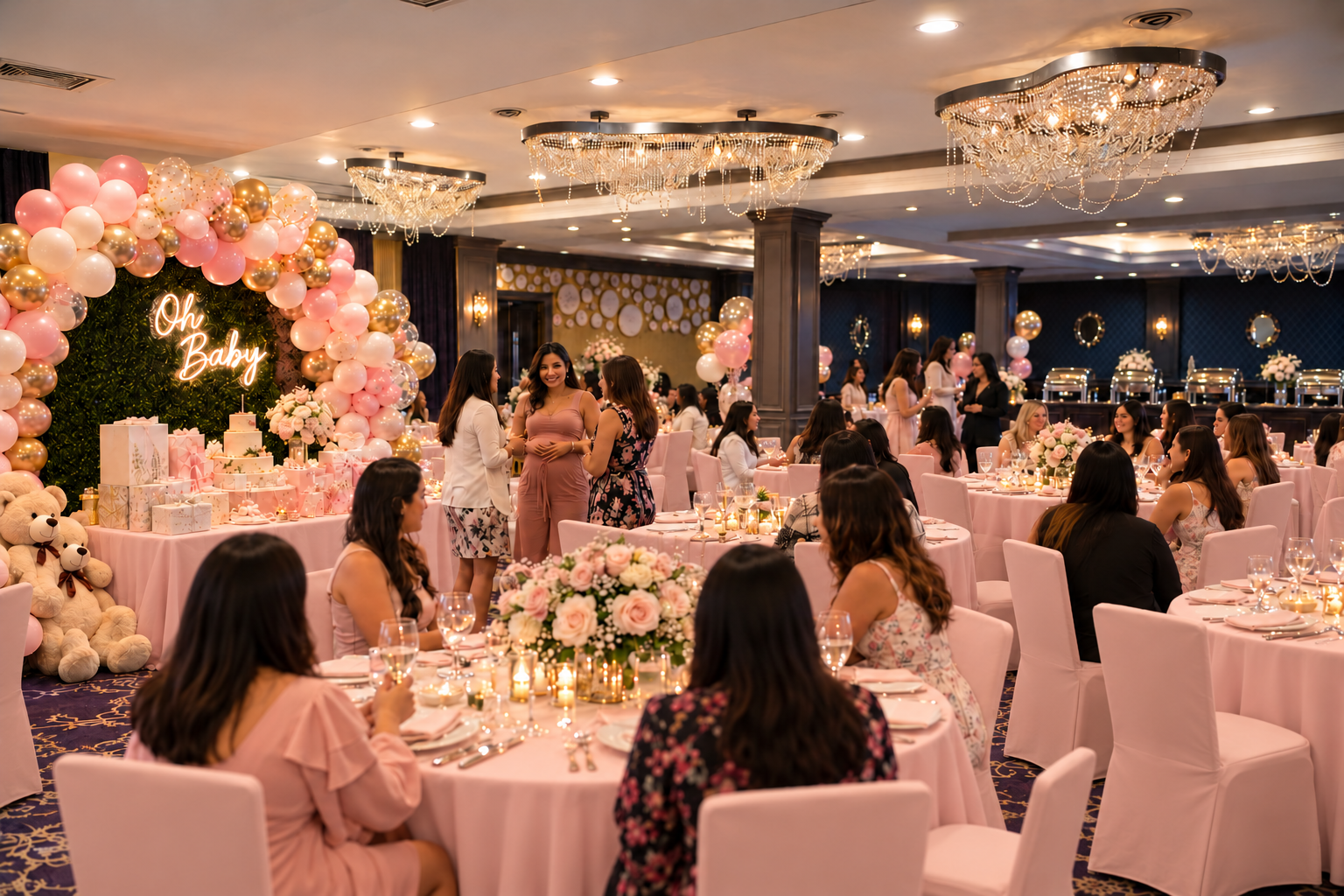 A pregnant lady with her friends at a baby shower at the Royal Regency Hotel in Yonkers, NY